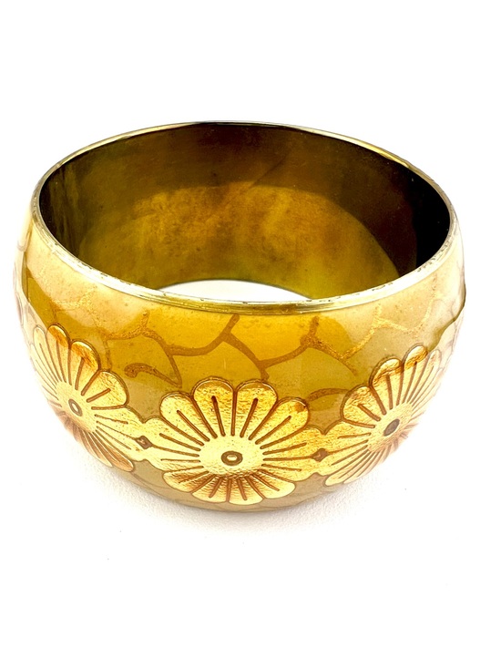 Jewelry - Vintage Chunky Floral Enamel Brass Bangle Bracelet - Bohemian